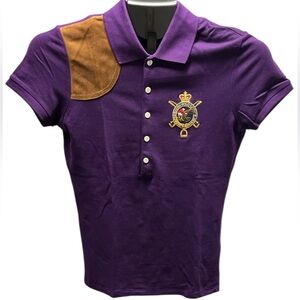 Polo by Ralph Lauren Purple with Brown suede shoulder patch.